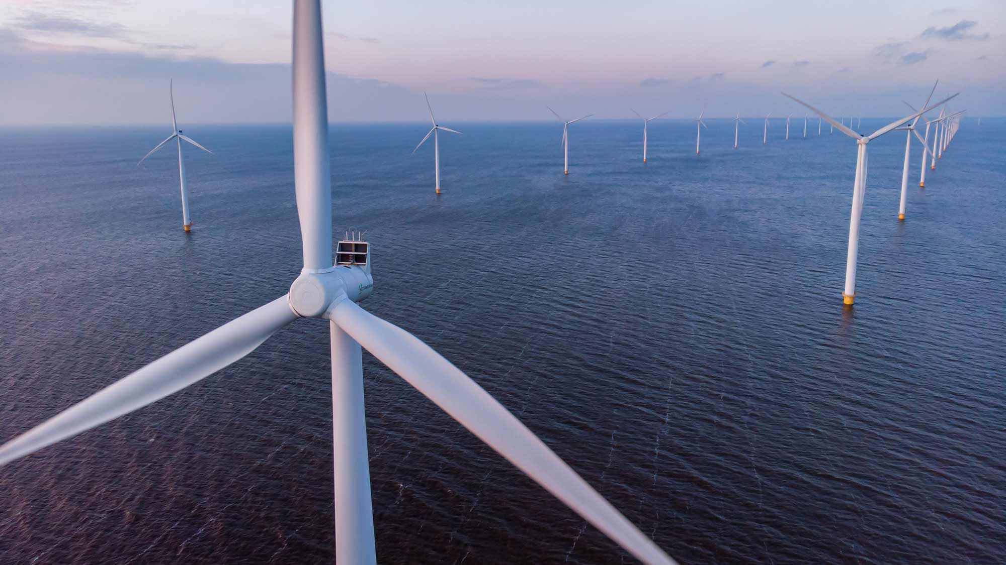A photograph of an offshore windfarm, monitored using Arup’s digital solutions.