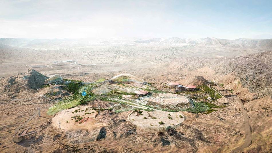 Aerial rendering of Oman Botanic Garden