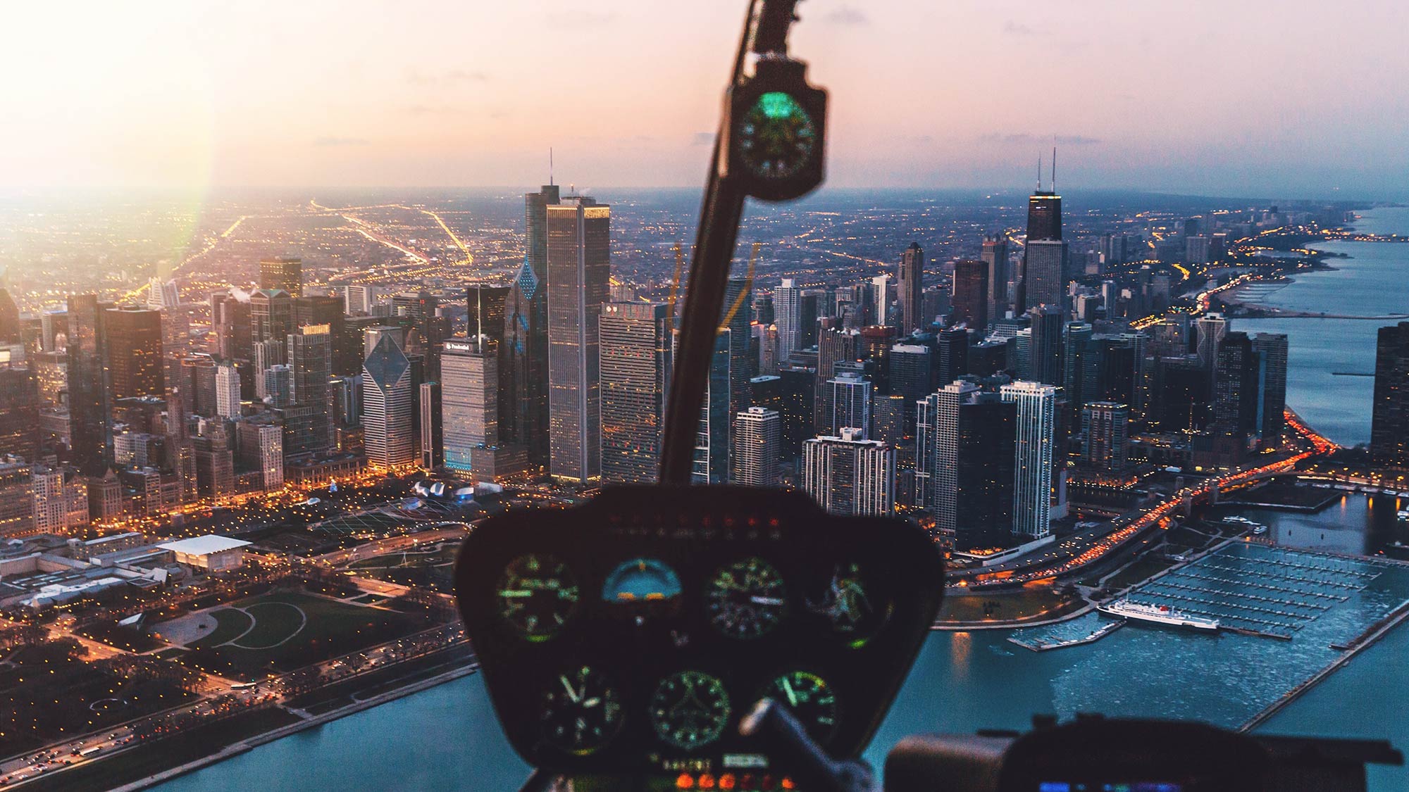 Helicopter flight over Chicago