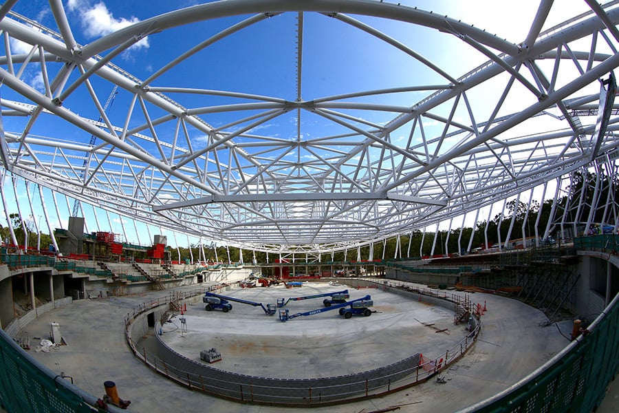The arena roof is one of the largest clear-span roofs in Australia.