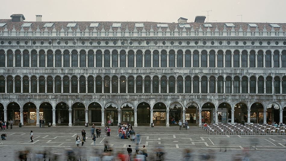 Front view of Procuratie Vecchie palace in Venice
