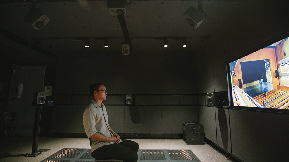 An engineer experiencing Arup's SoundLab in Sydney, Australia