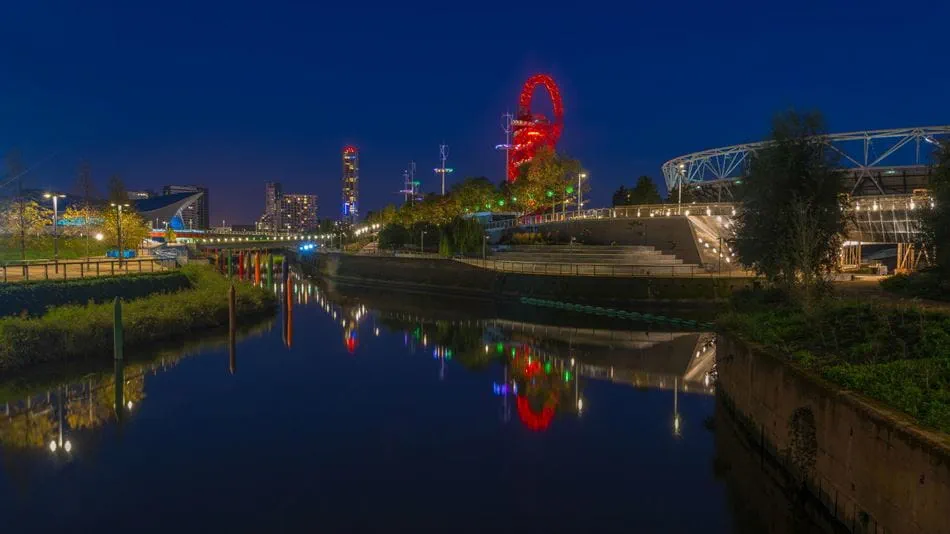 Image of Queen Elizabeth Olympic park at night