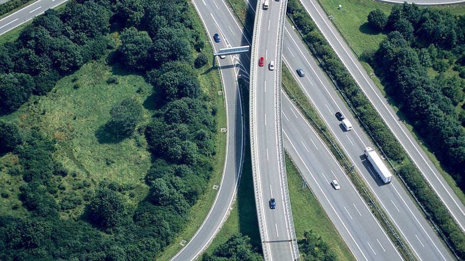 Aerial View of a Highway Intersection stock photo