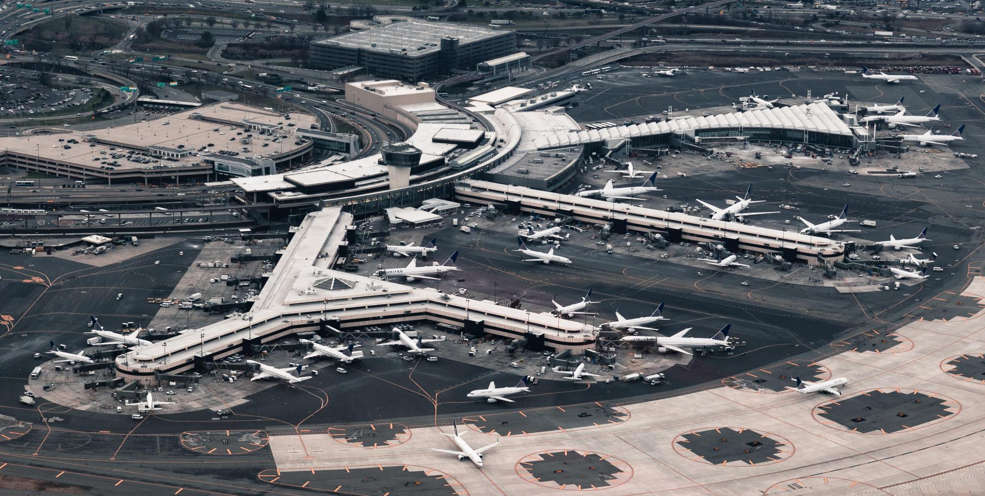 Aerial view of of Newark Liberty International Airport