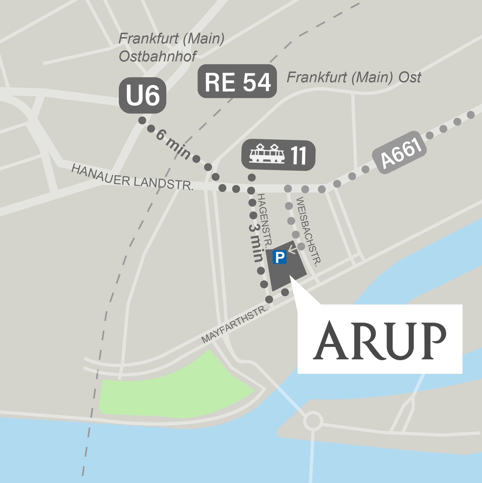 Arup findet man in Frankfurt am Main in der Mayfarthstraße 15. 