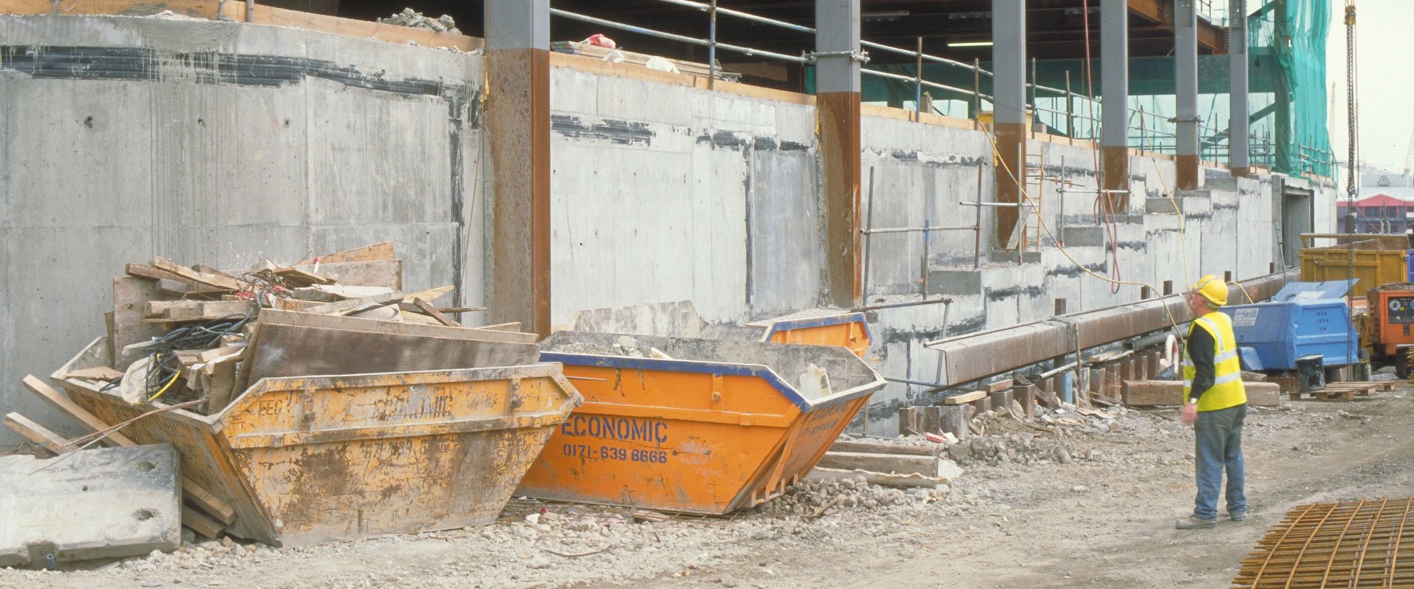 Construction site with skips