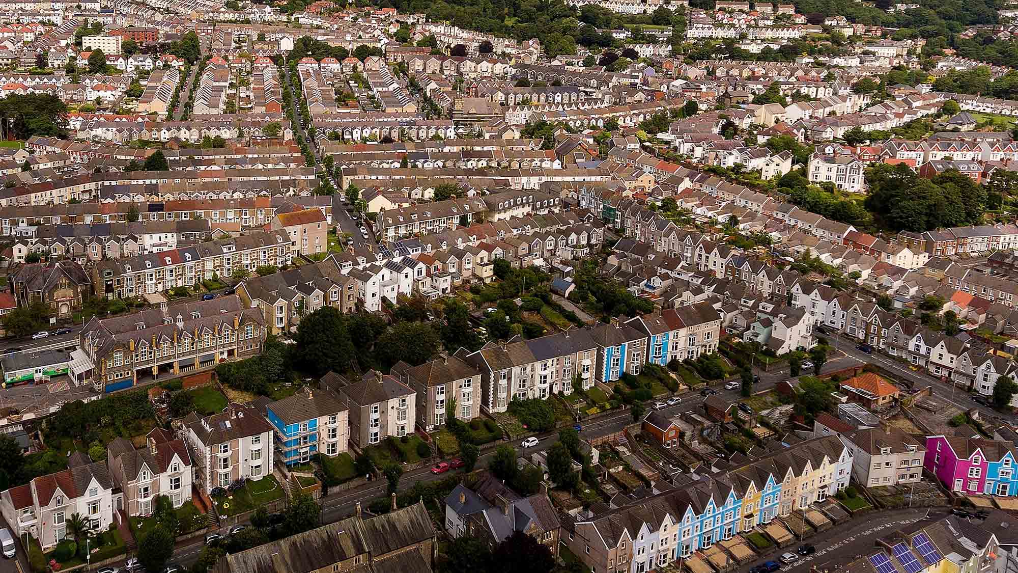 Aerial view of housing in UK