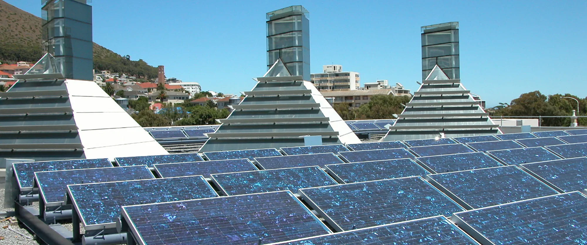 Photo voltaic panels on BP headquarters building in Cape Town, South Africa