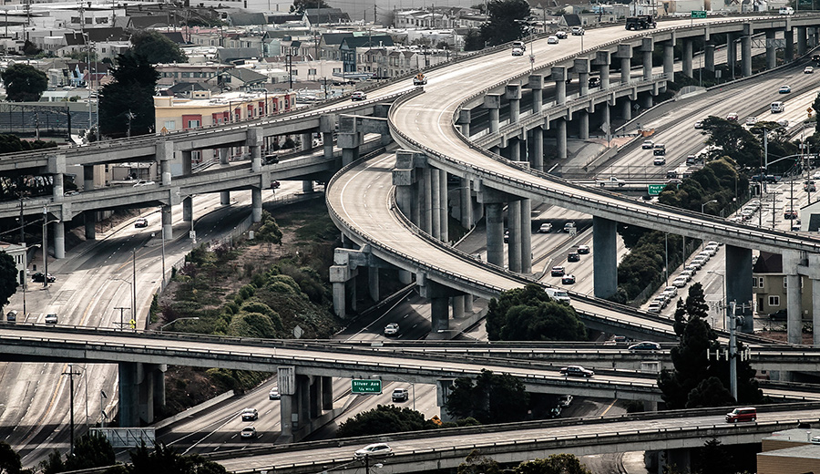Freeways cutting through San Francisco