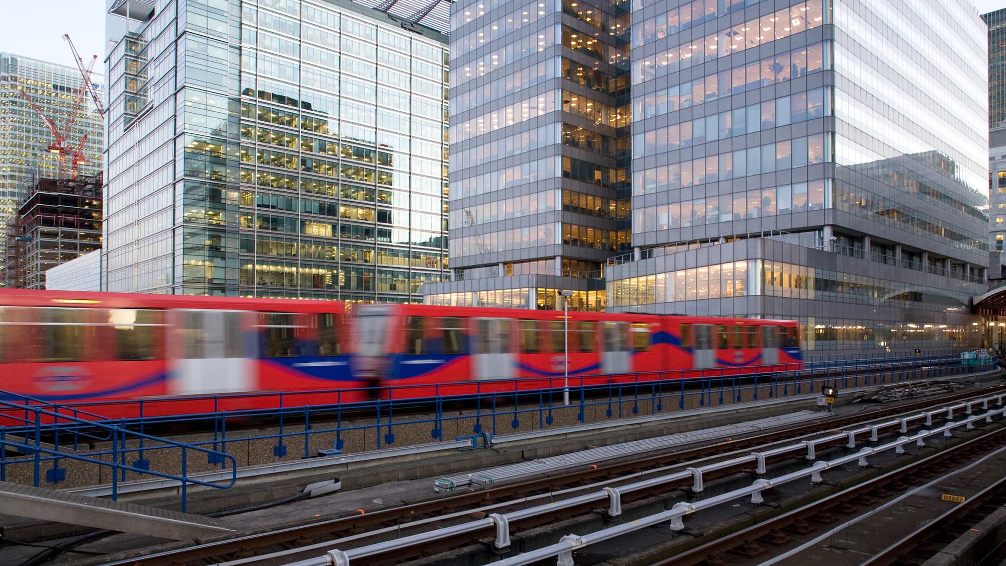 DLR train running through Docklands