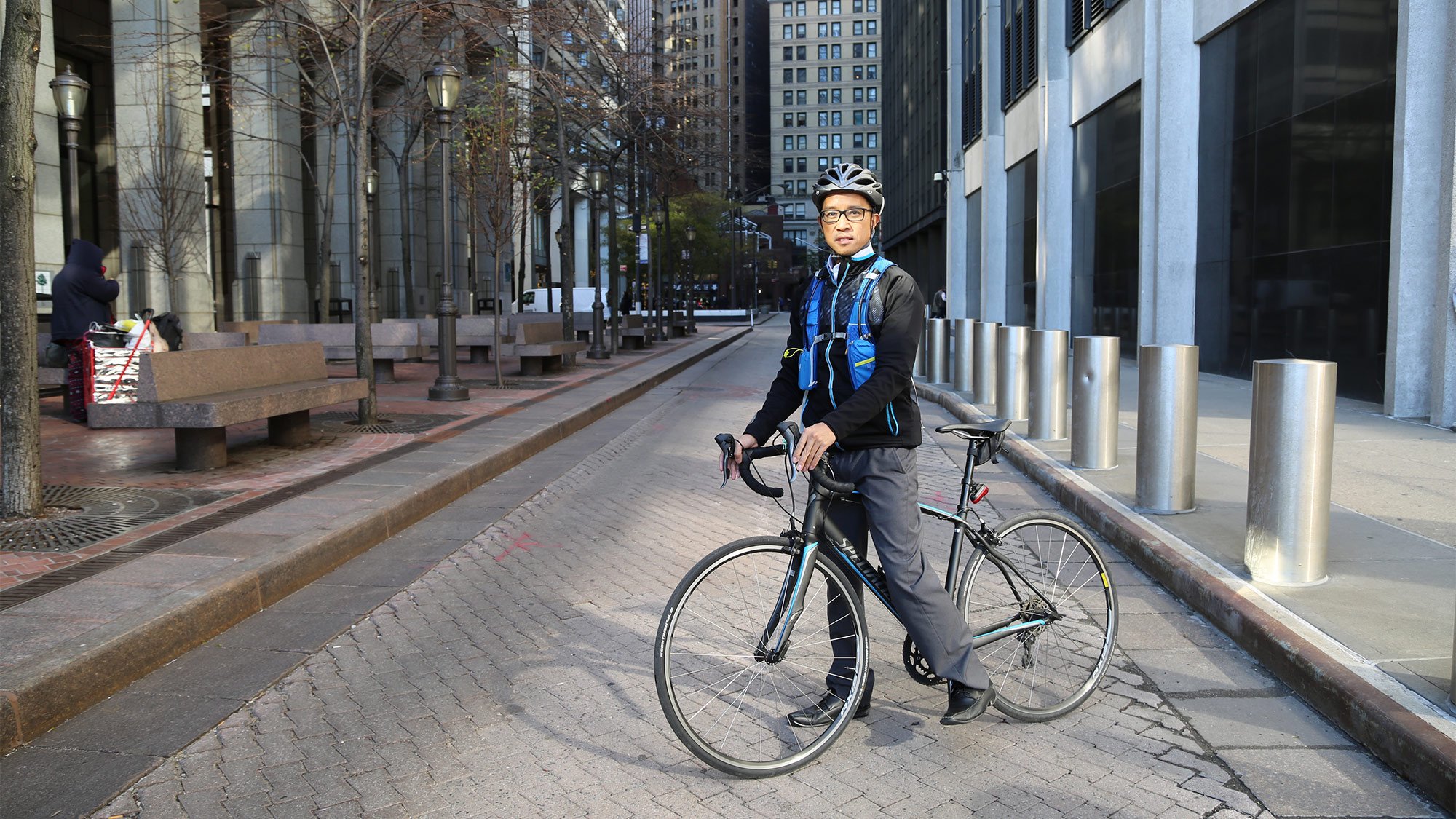 Vincent Lee biking in New York