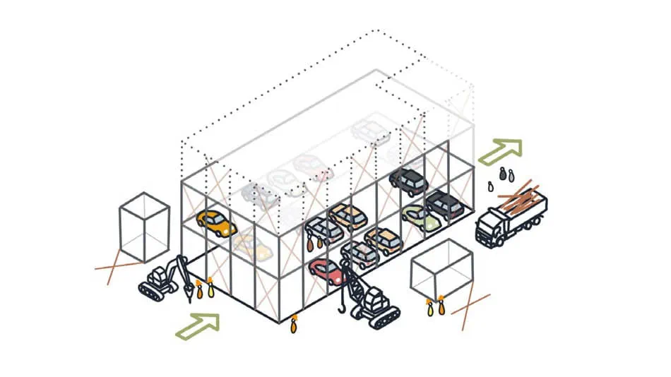 A drawing of a carpark being disassembled