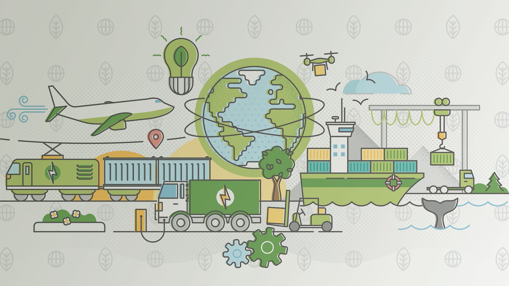 Green logistics vector illustration and ecological delivery outline concept.