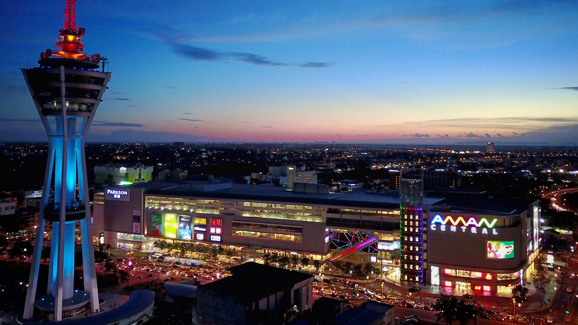 Aerial view of Aman Central at night