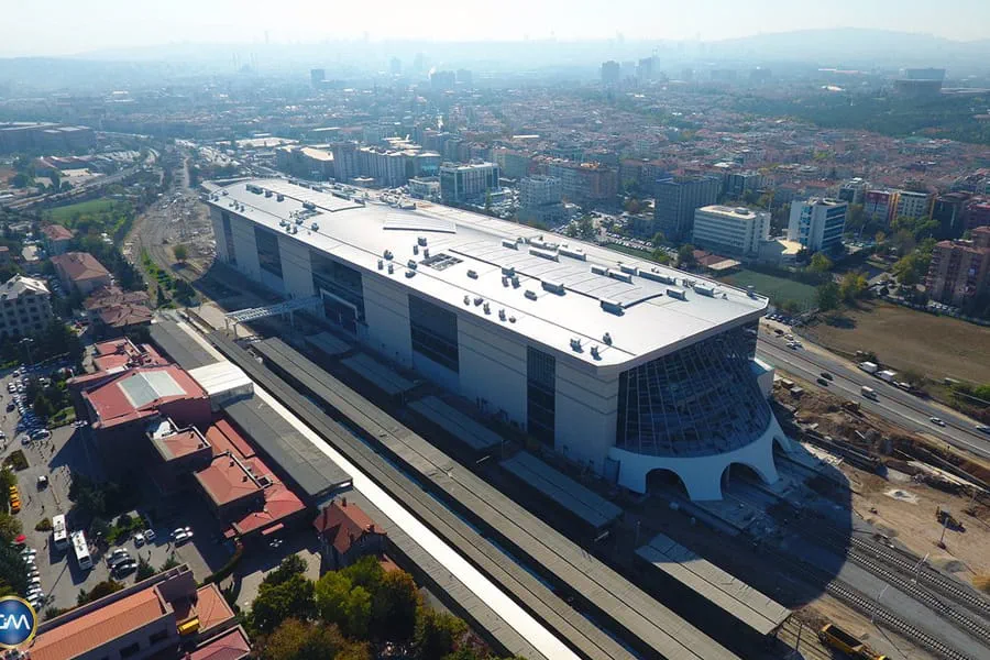 Ankara's new High Speed Rail Station is situated next to the city's existing main station which is still in use by conventional main line and commuter trains.