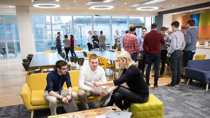 A group of people gathered in the canteen of Arup's Cork office.