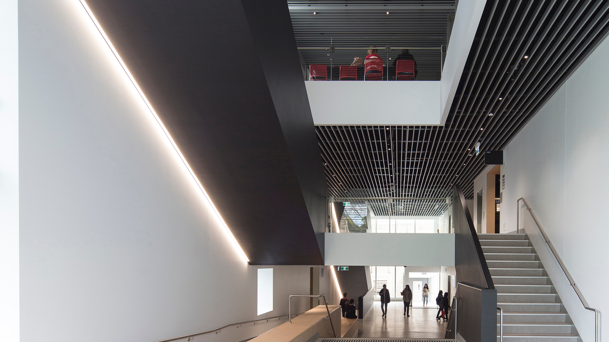 Interior of the nanoscale research centre building showing foyer, staircase and void