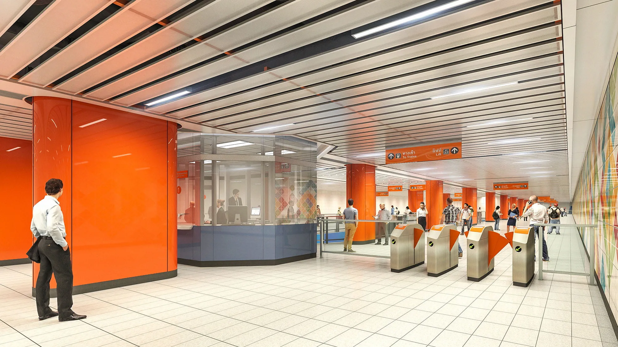 Rendering of Bangkok MRT Orange Line Interior Concourse Paid gate