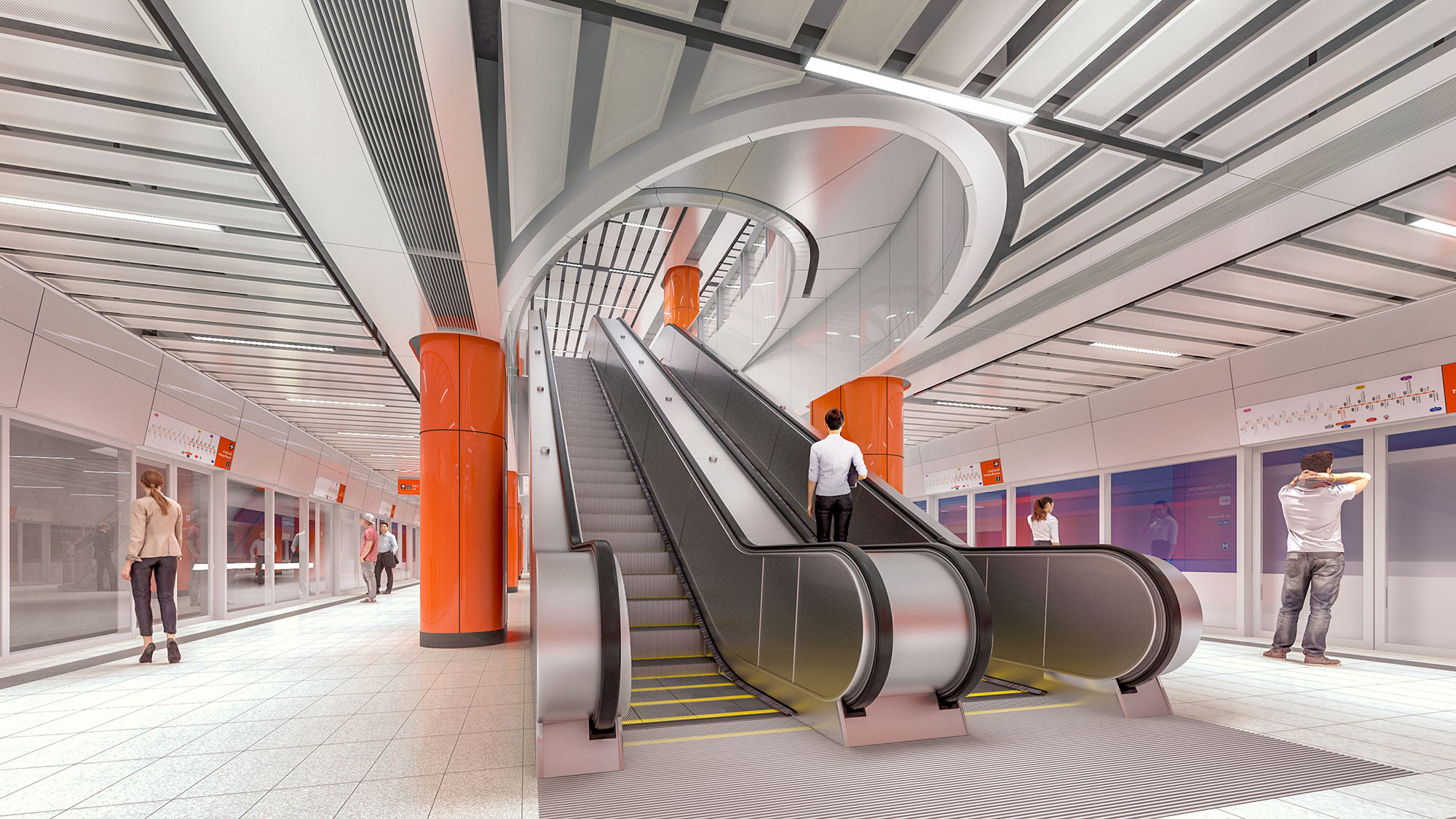 Rendering of Bangkok MRT Orange Line Platform Escalator