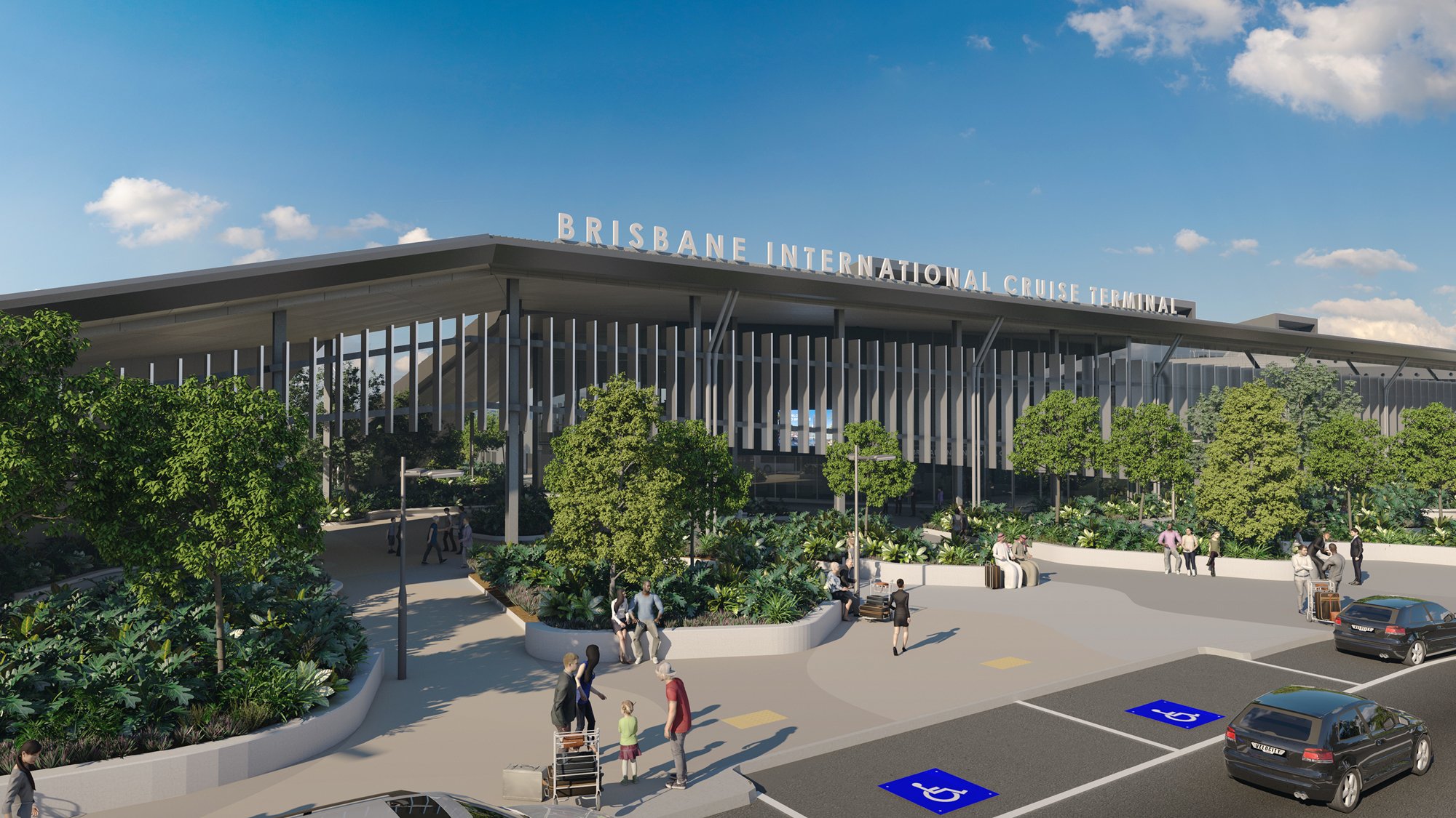 Visualisation of the terminal building entrance at the Brisbane International Cruise Terminal