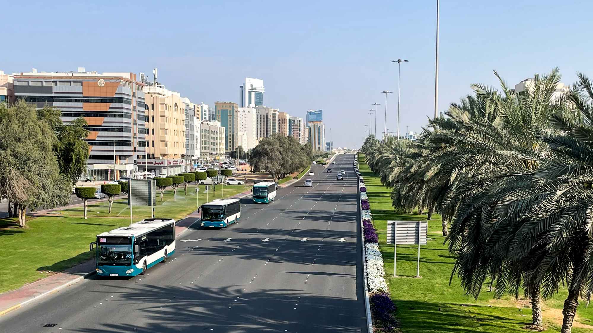 Buses on the highway in Abu Dhabi