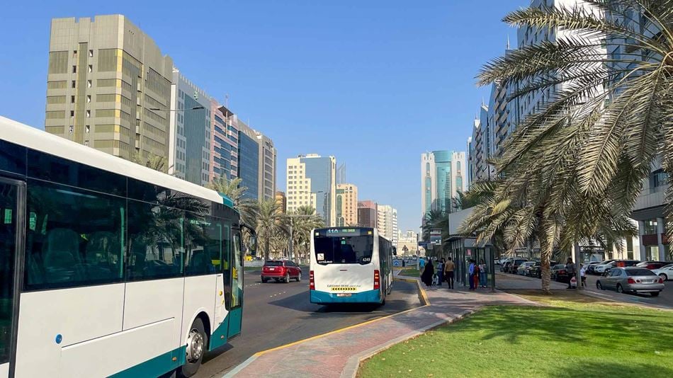 A shaded commuters bus stop in Abu Dhabi