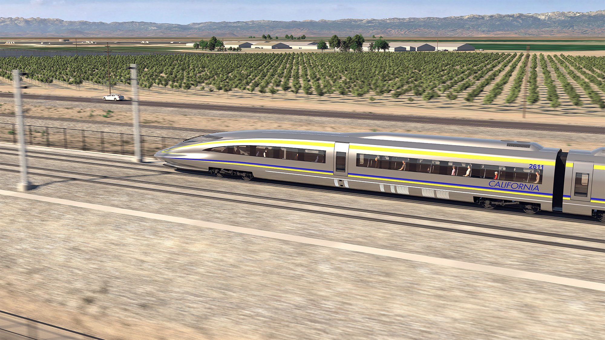 Rendering of high-speed train in California