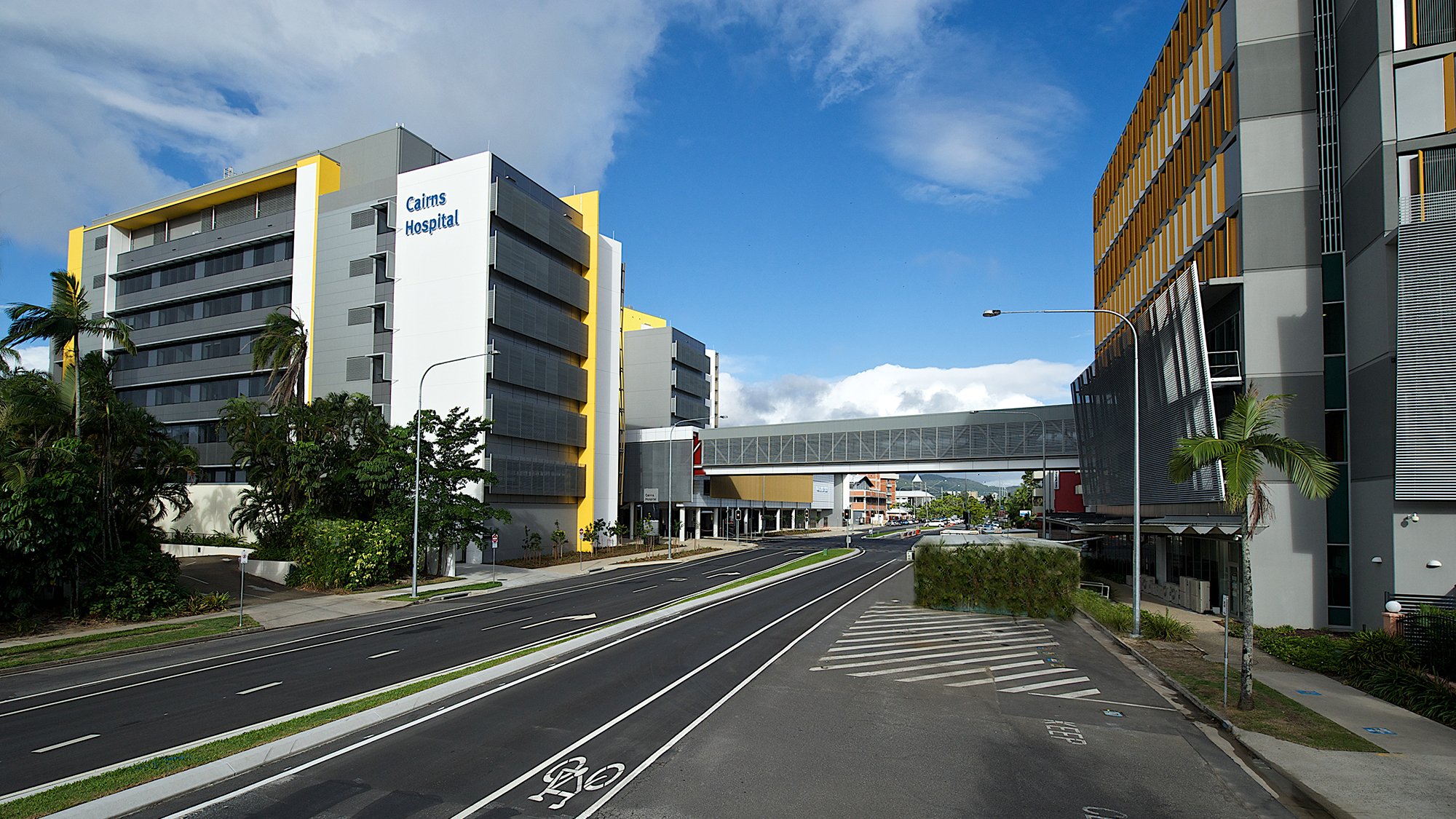 Front on view of Cairns Hospital during the day