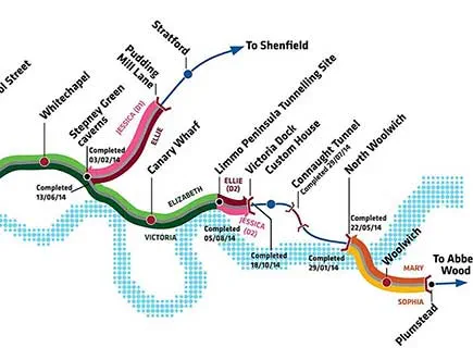 This map shows the new tunnels dug underneath London for the Elizabeth line.