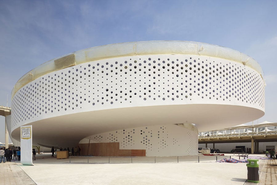 The external surface of the box girder is perforated with surface patterns that provide natural ventilation.