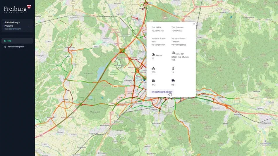 Screenshot of the application with local mobility data