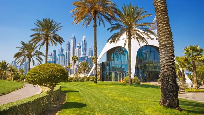 The exotic park and palm tress surrounding Emirates Golf Club. Credit: Rastislav Sedlak , Dreamstime