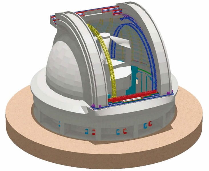 The enclosure works independently of the support structure, ensuring that it can fulfil its role of protecting the telescope against high winds whilst minimising vibration transmission.