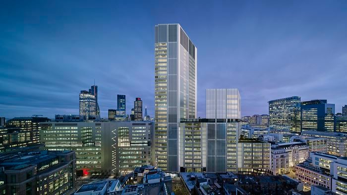 The new 32 Storey tower shown in the context of the city, visualisation. © Hays Davidson