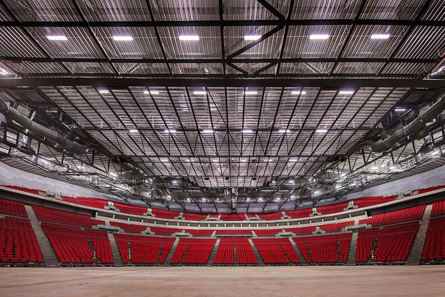 Arena interior showing fan-shaped structure
