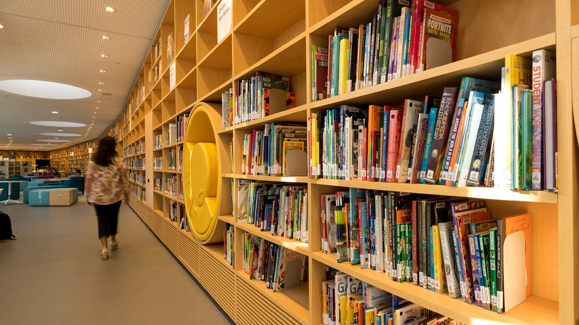 Bookshelves inside the new Green Square Library
