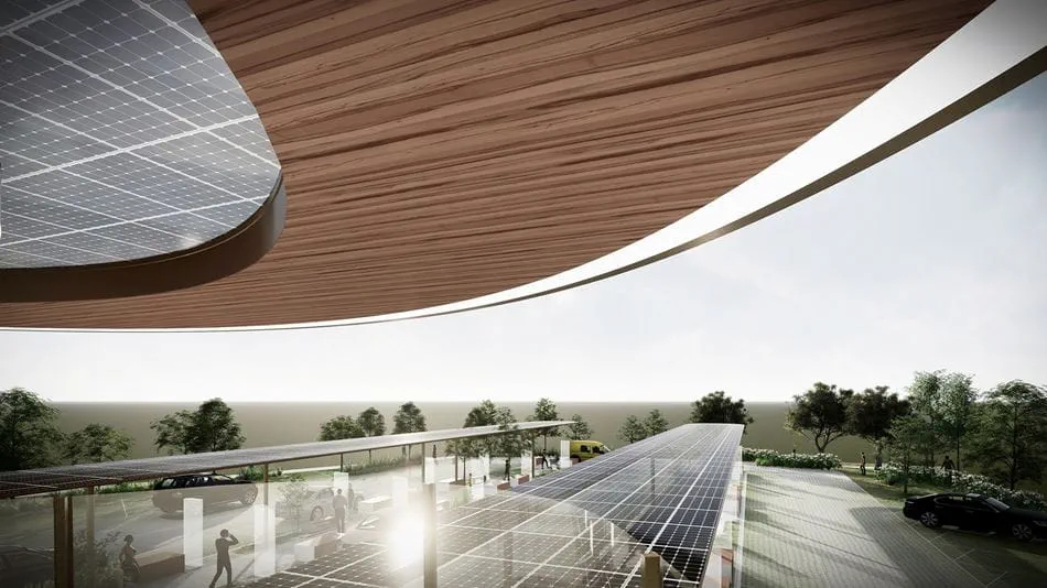 Electric Forecourts® will be each supported by solar energy and battery storage