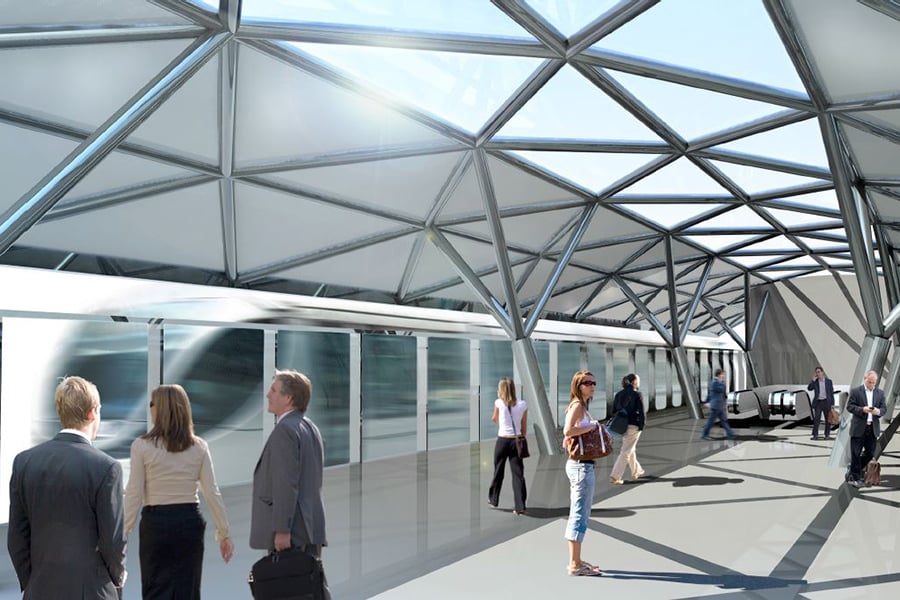 The Automated People Mover System will integrate the airport terminals with the future train station, connecting the airport to the metro-rail network.