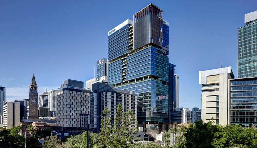 Commercial property: skyline view of city towers in Brisbane