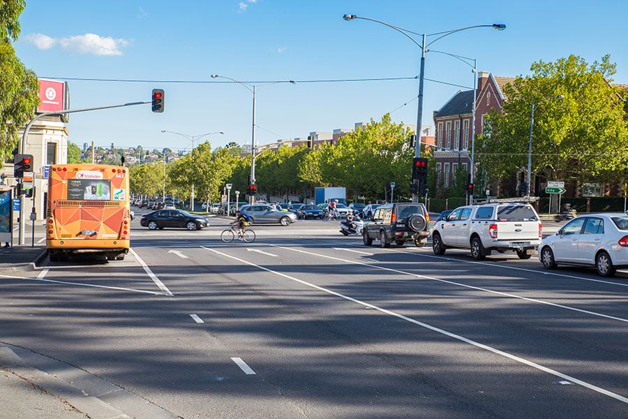 Hoddle Street in Melbourne carries up to 130,000 people along the corridor and 200,000 people across the corridor each day. 