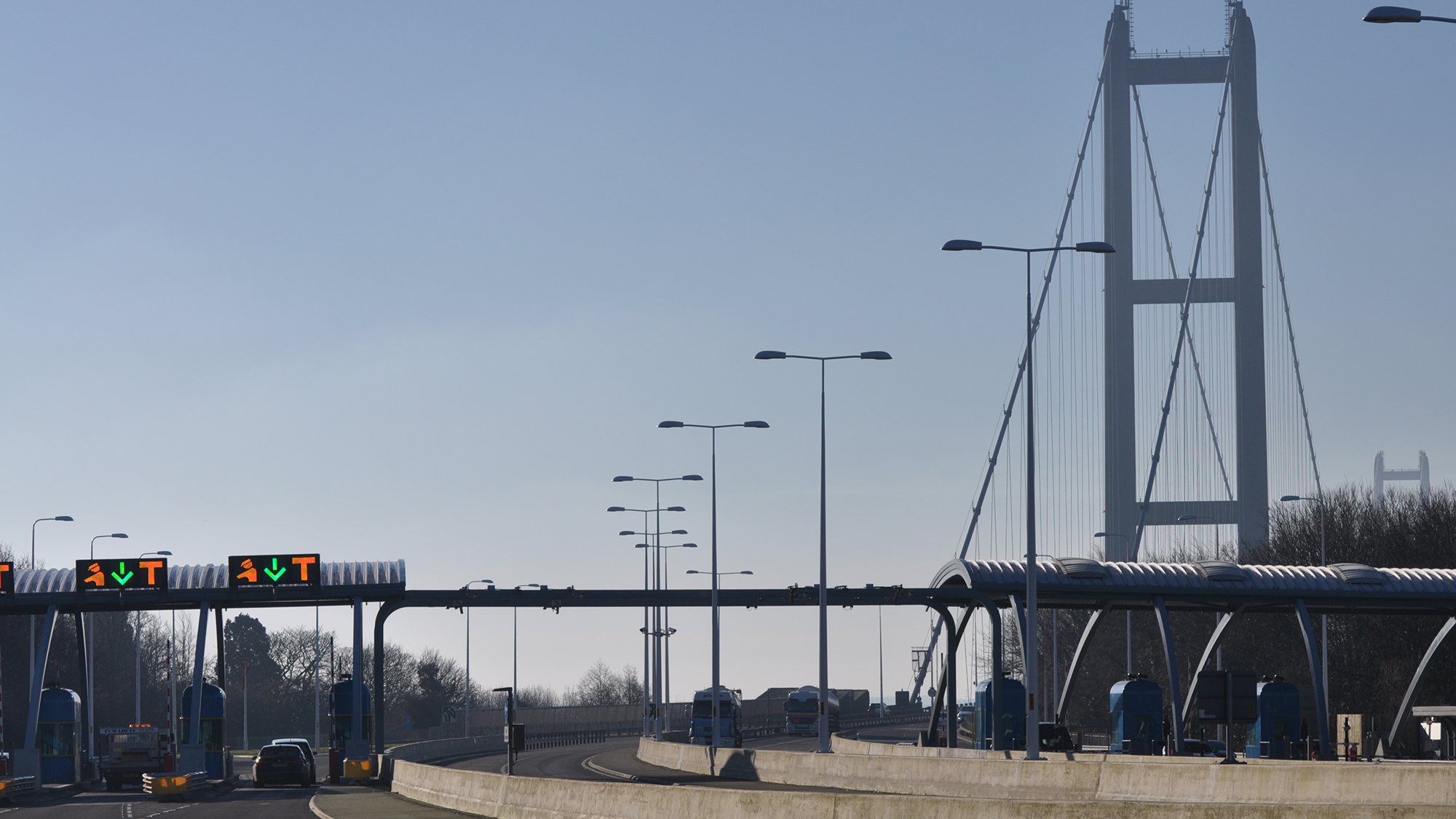 Tolling lanes and booths at the entrance to the Humber Bridge