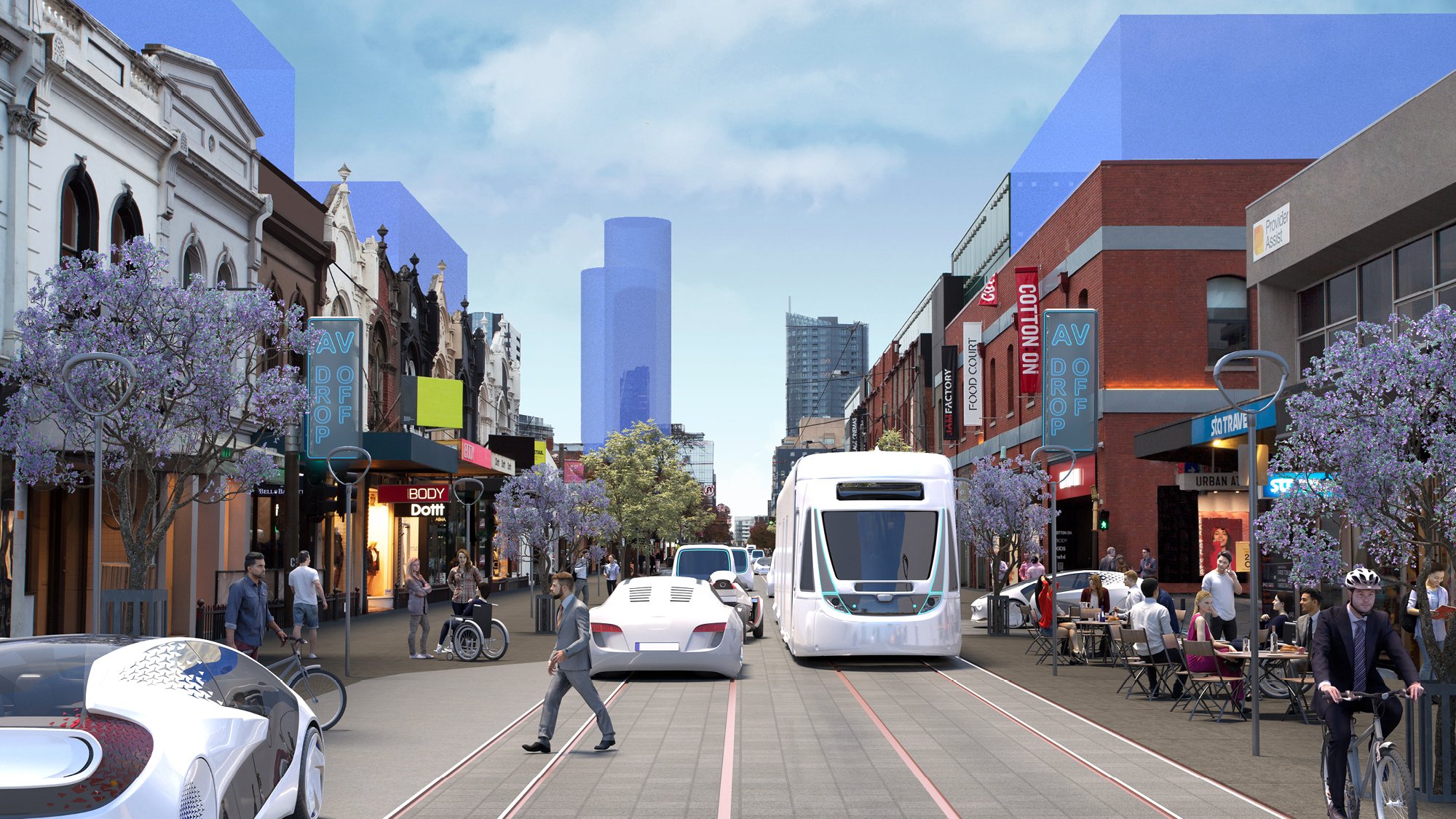 Chapel Street in Melbourne reimagined with 100% automated shared and zero emissions vehicles