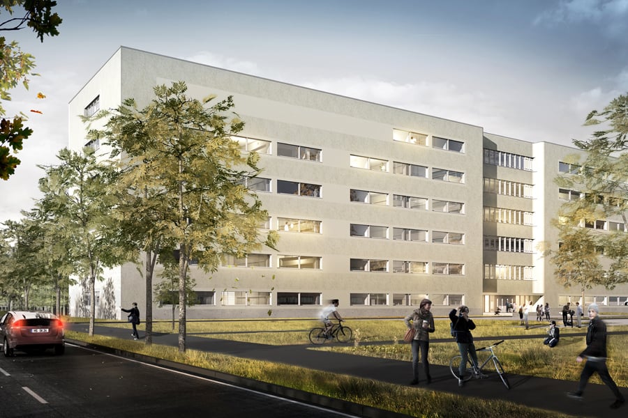 The new building for the Institutes of Organic Chemistry and Biochemistry at the University of Münster (OCBC) is a seven-floor rectangular, block-shaped building on which some 65% of the available area will be used for laboratories. 