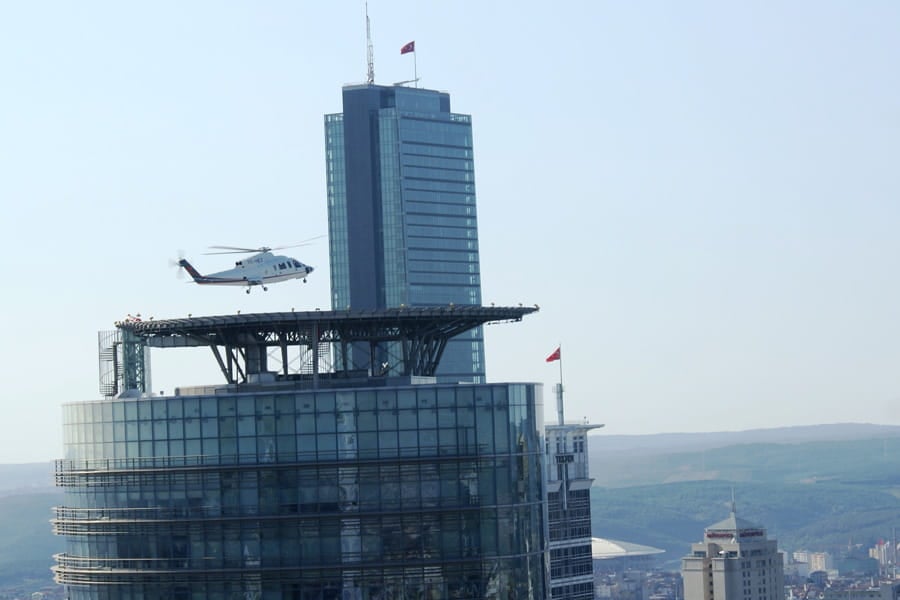 The elevated heliport was designed to provide transportation to commercial users as well as the users of the complex. 
