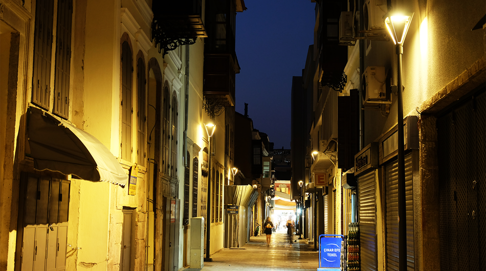 A street in Izmir with lights