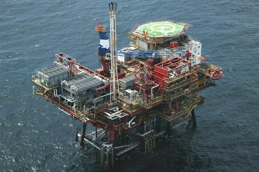 Gas field development comprising two offshore platforms with associated subsea pipelines and facilities.
