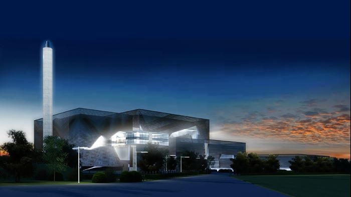 Render of Aire Valley Enviornmental plant in Leeds. Credit: Arup Associates.