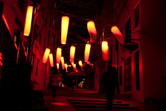 The installation invites the passerby to engage and interact with light 