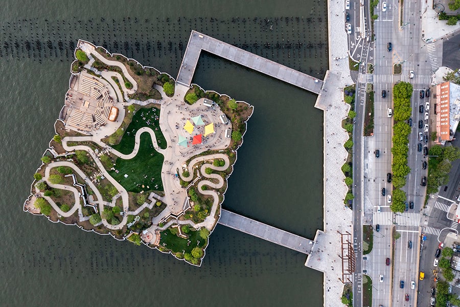 aerial view of Little Island in New York City